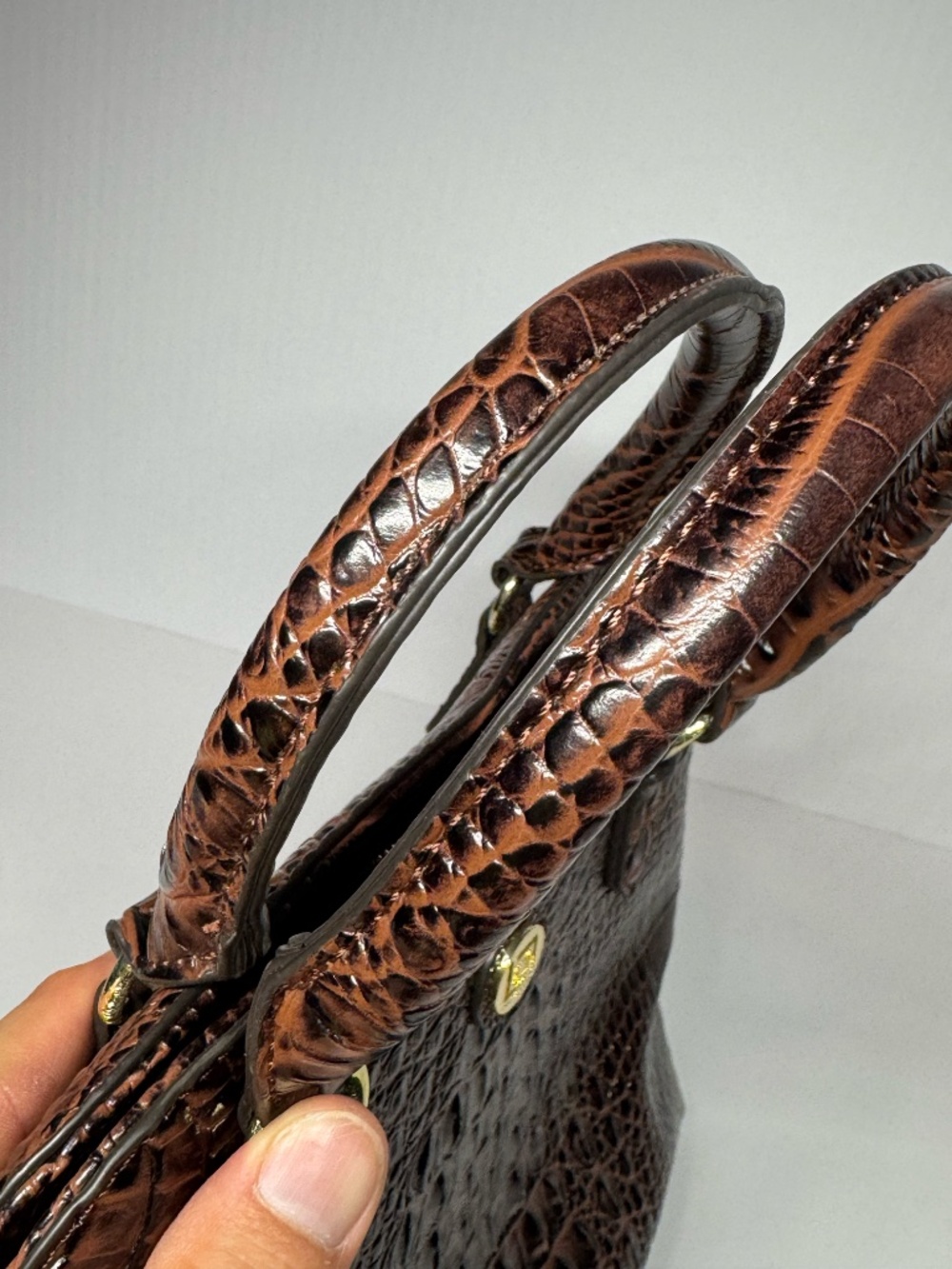 Liz Claiborne Brown Croc Embossed Satchel Handbag Faux Alligator Purse - Picture 10 of 14